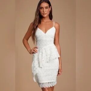 Lulu's‎ White Peplum Cocktail Dress Sleeveless Sweetheart